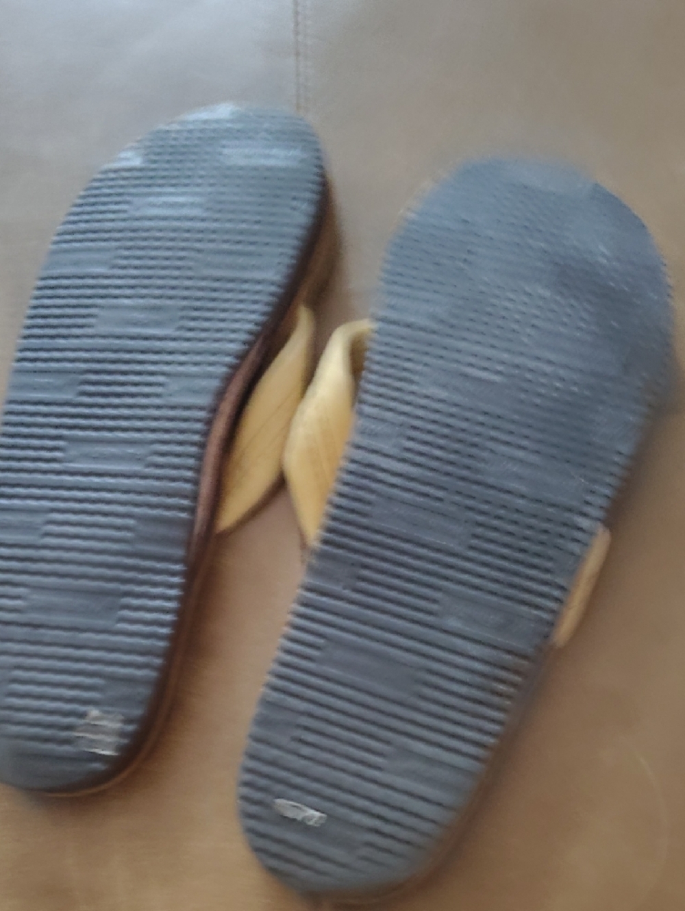 Rainbow Beige Leather Flip Flops with Brown Thong Accents - Picture 4 of 7
